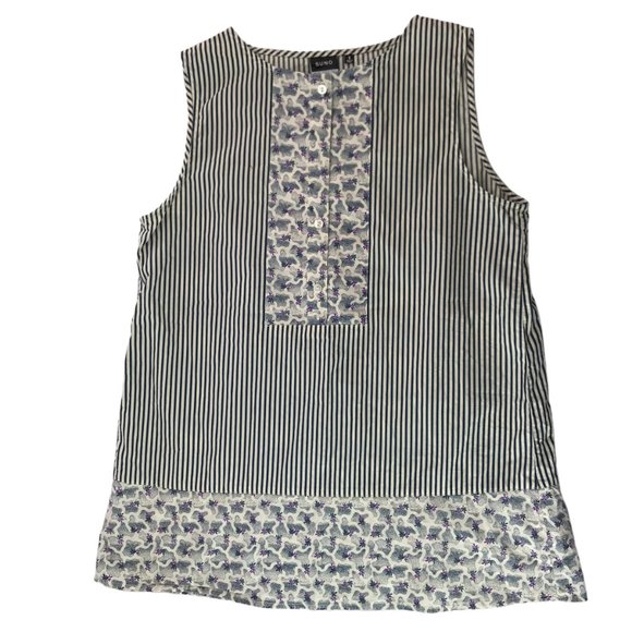 UNIQLO x SUNO.  Sleeveless Top Tank Top.  Buttons at Front. Round Neck.  Striped - Picture 5 of 15